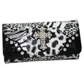 Gold Rush Gold Rush WC99-BK & LP Western Rhinestone Cross Accent Wallet - Black & Leopard WC99-BK/LP